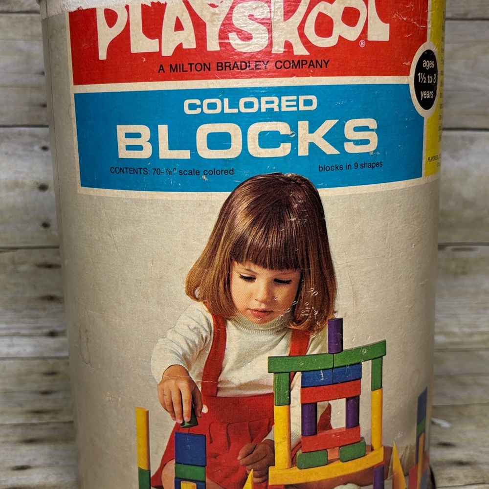 Vintage Playskool Wooden Building Blocks Set